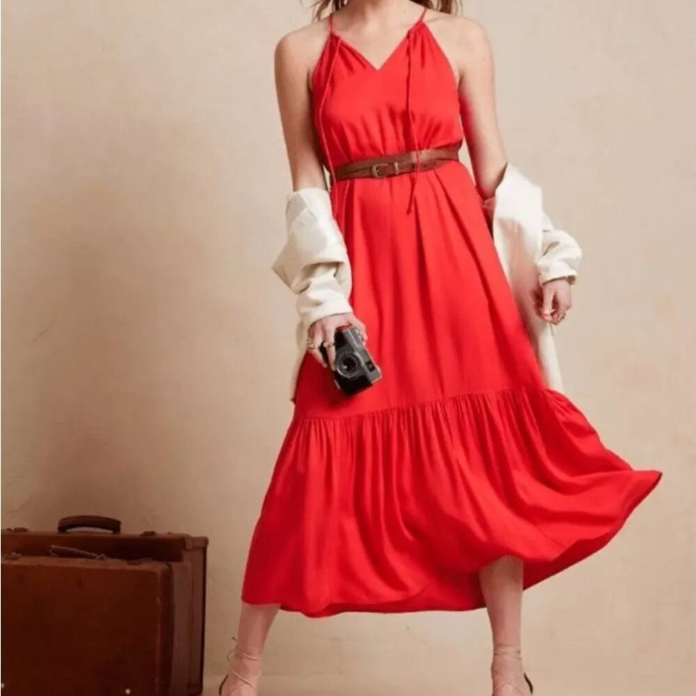 Banana Republic Poppy Red Halter Midi Dress, Size M, NWT